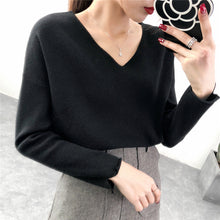 Load image into Gallery viewer, Women Pullover Cashmere Sweater 2019 Knitting Autumn Winter Multi Colors Sexy V-Neck Elegant Bottoming Ladies Tops