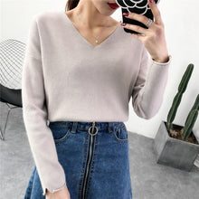 Load image into Gallery viewer, Women Pullover Cashmere Sweater 2019 Knitting Autumn Winter Multi Colors Sexy V-Neck Elegant Bottoming Ladies Tops