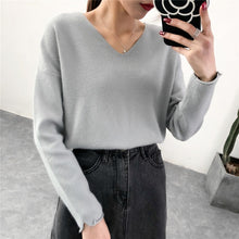 Load image into Gallery viewer, Women Pullover Cashmere Sweater 2019 Knitting Autumn Winter Multi Colors Sexy V-Neck Elegant Bottoming Ladies Tops