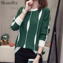 Load image into Gallery viewer, Plus size striped patchwork pullover sweater woman korean long sleeve knitted tops oversize ladies jumpers 2019 autumn clothes