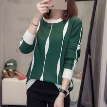 Load image into Gallery viewer, Plus size striped patchwork pullover sweater woman korean long sleeve knitted tops oversize ladies jumpers 2019 autumn clothes